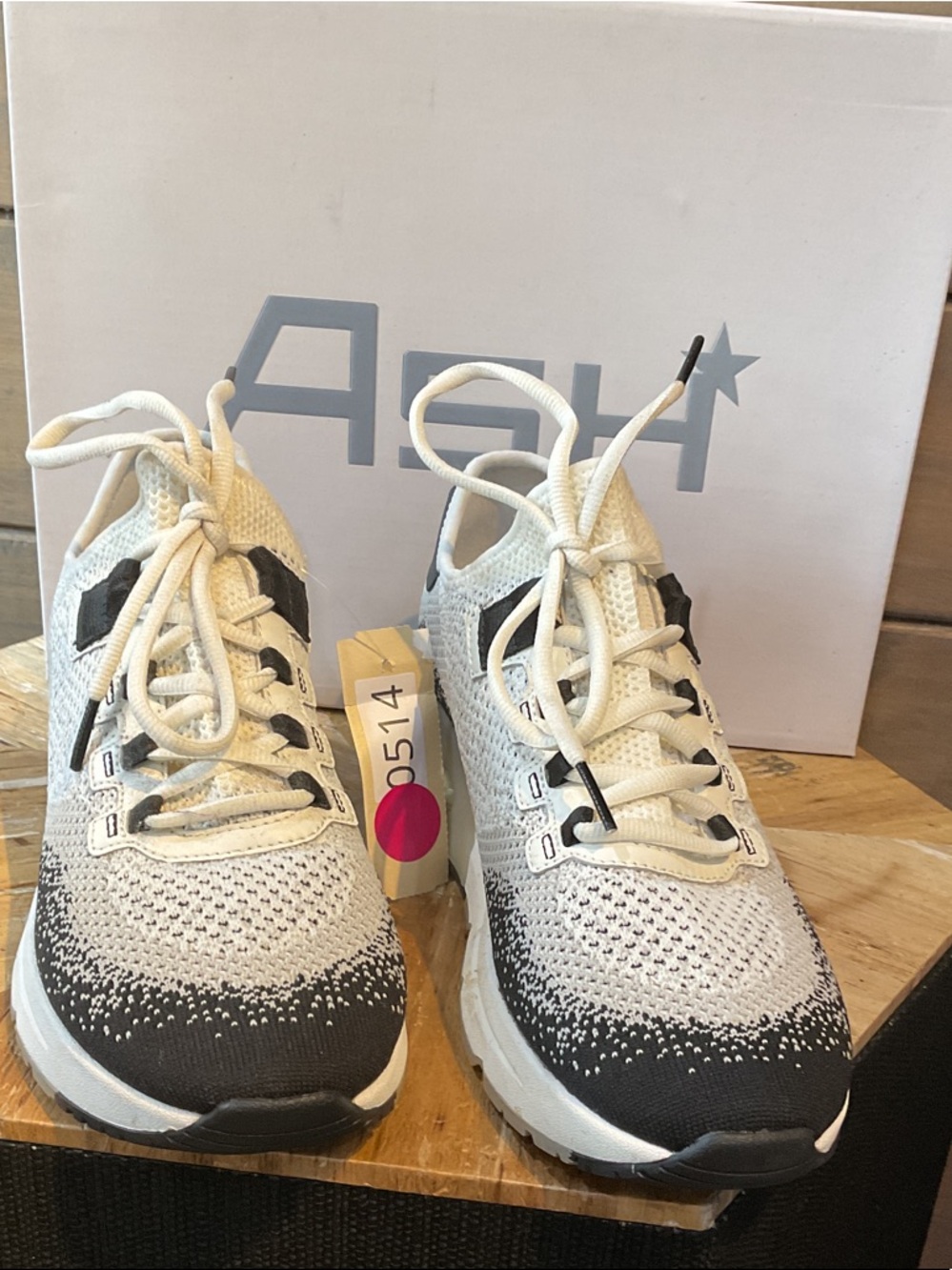 Ash Kids White and Black Knit Lace-Up Sneakers